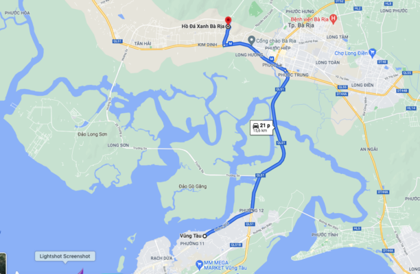 Đường đi Hồ Đá Xanh xuất phát từ TP Vũng Tàu